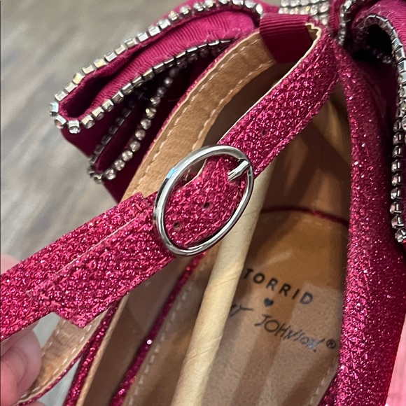 Betsey Johnson for Torrid Pink Glitter Bow Back Chunky Heels | Size 11 Wide - Picture 16 of 16